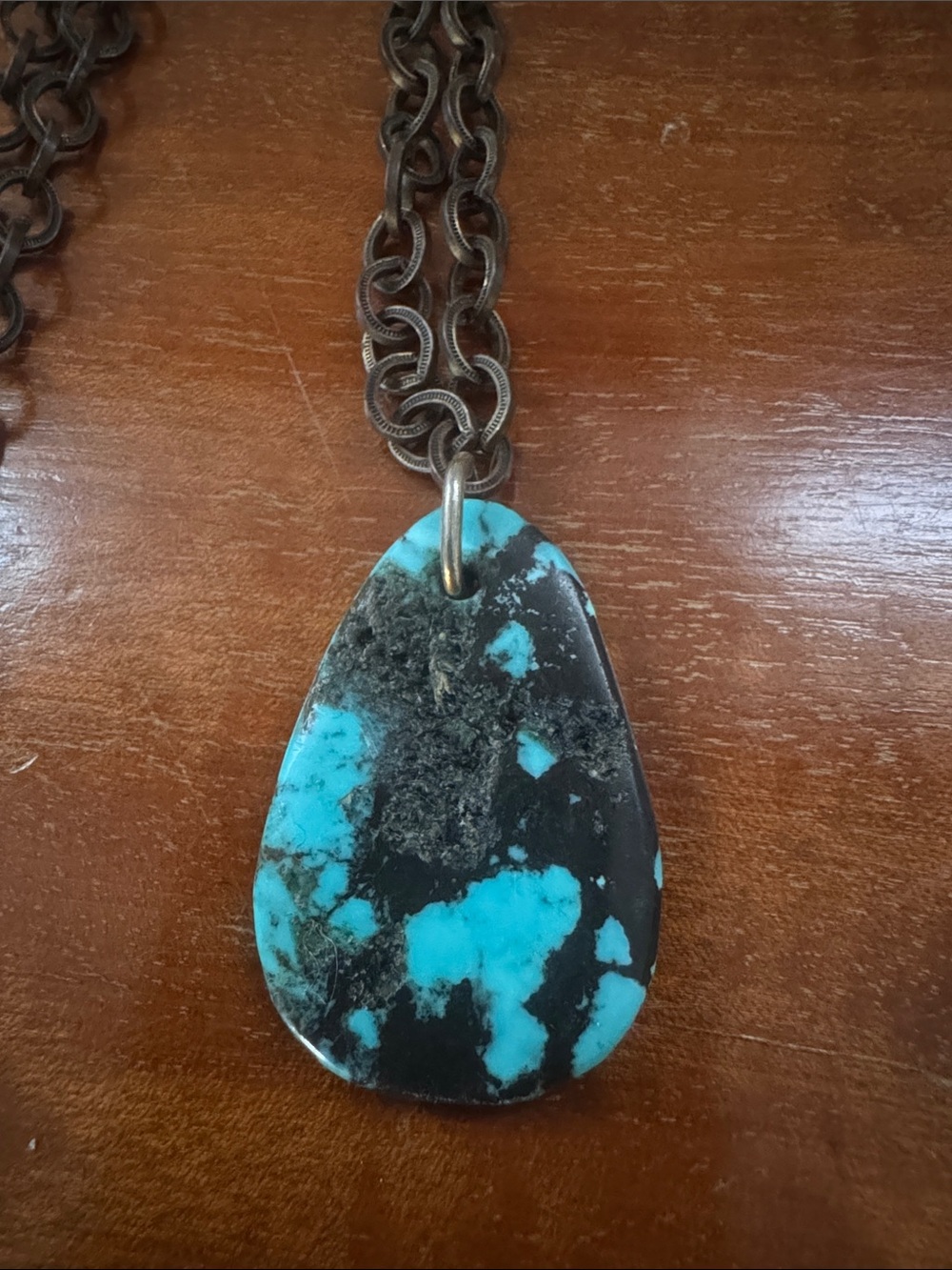 Turquoise and Black Teardrop Pendant Necklace - Women Jewelry